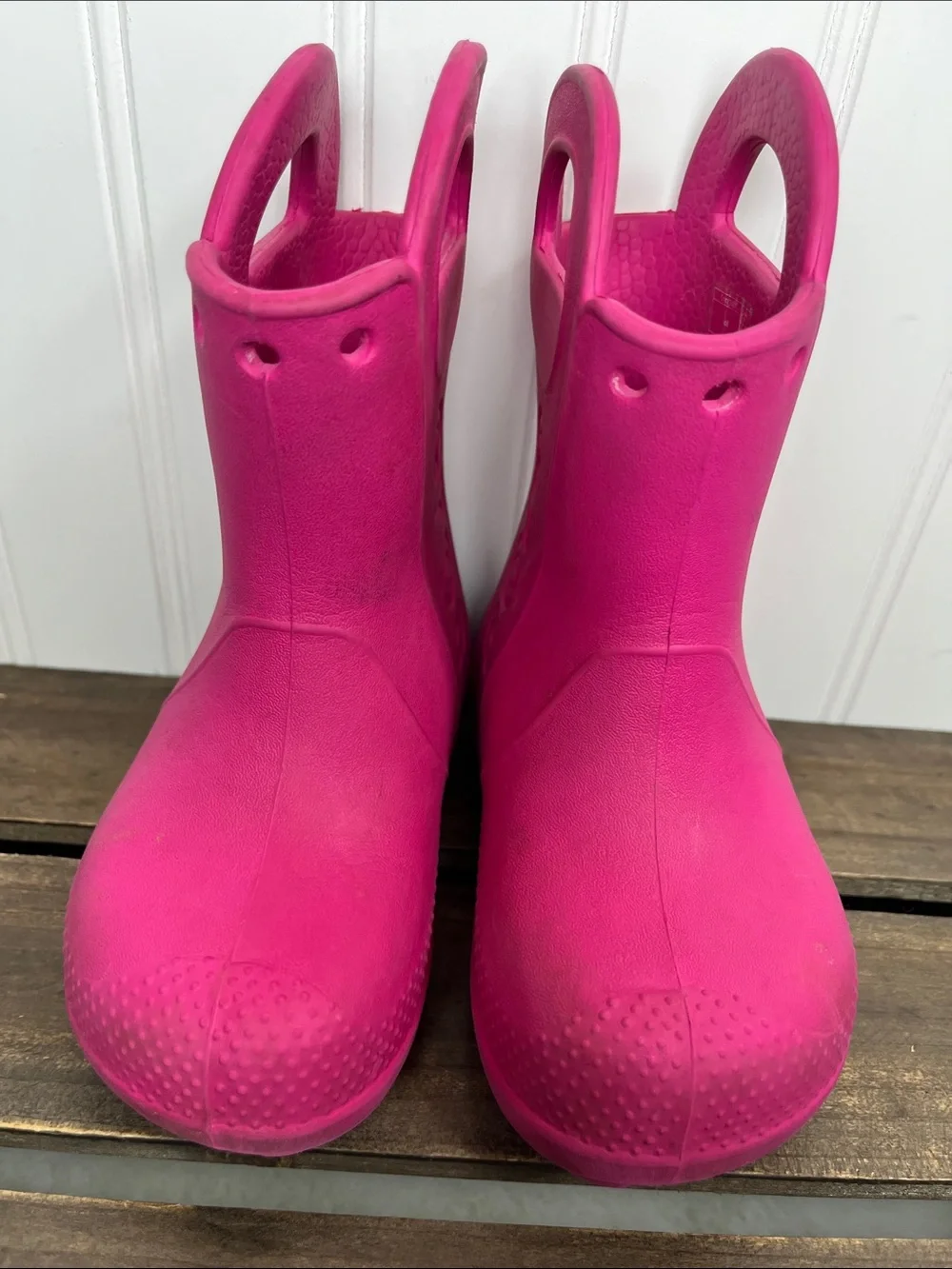 CROCS Kids Bright Pink Handle Rain Boots